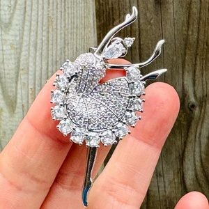 Ballerina Brooch White Gold Plated Zircon Ballerina Pin Ballet Brooch